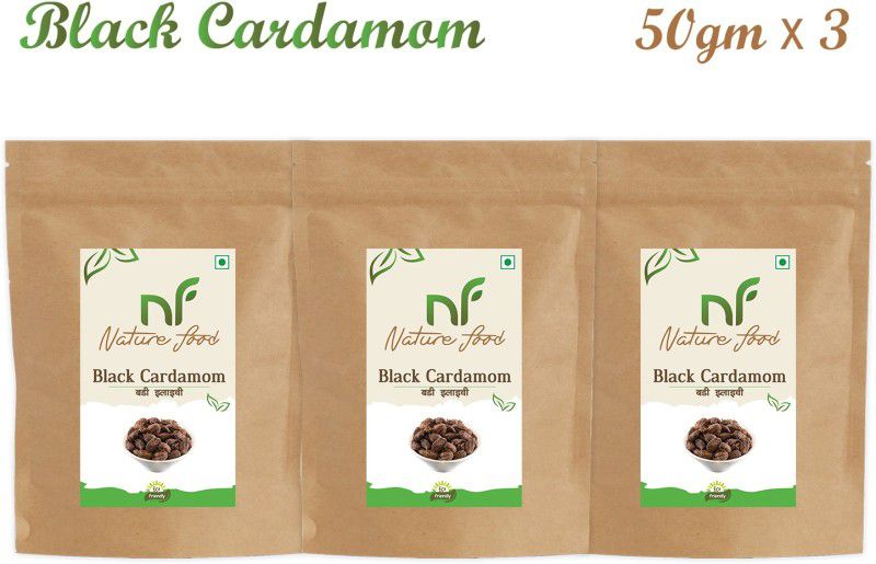 Nature food Good Quality Black Cardamom / Bedi Elachi - 150gm (50gmx3)  (3 x 0.05 kg)