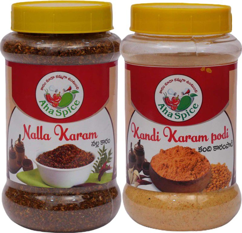 AHA NALLA Karam 250Grams and TOOR DAL(Kandi Karam Podi) spice powder 250Grams Red Chilli Pickle  (2 x 250 g)