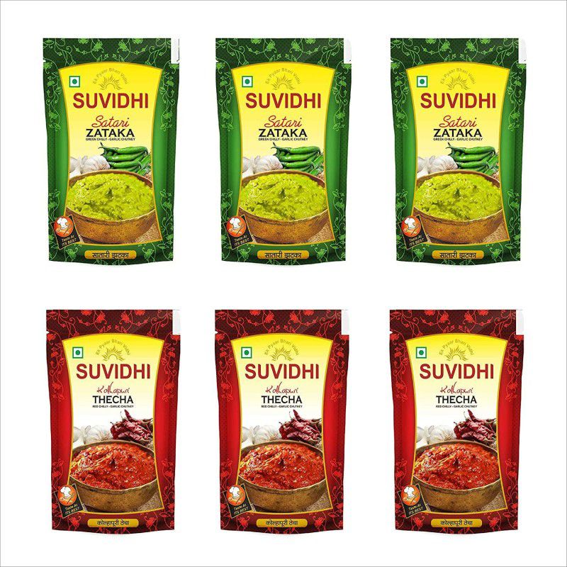Suvidhi Kolhapuri Thecha (Pack of 12), Satari Thecha (Pack of 12) in All 2400gm Red Chilli Pickle  (24 x 100 g)