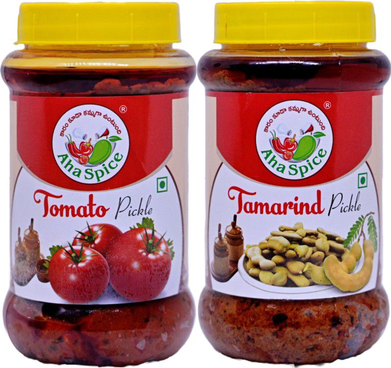 AHA TOMATO Pickles 500Gram & TAMARIND Pickle 500Gram, Tasty Andhra Style Tomato, Tamarind Pickle  (2 x 500 g)