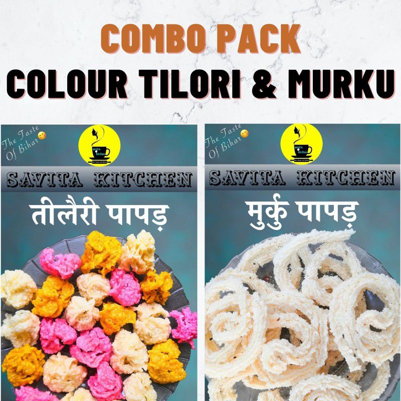 Savita Kitchen Murku & Mix Colour Tilori Papad Combo | Combo Pack of 300 G Each (Total 600 G) Masala Papad 600 g  (Pack of 2)