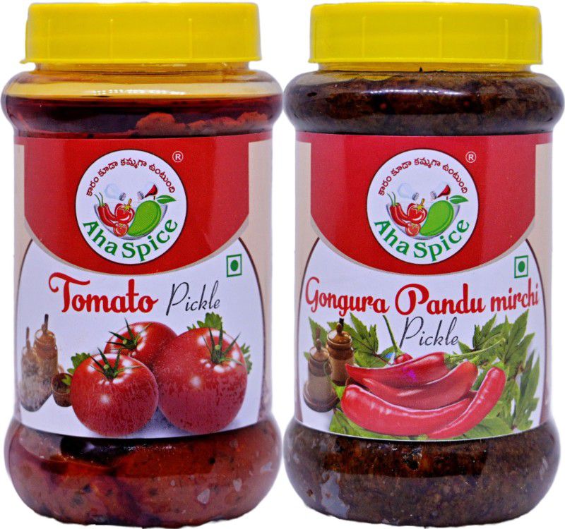 AHA TOMATO Pickles 500Gram & GONGURA PANDU MIRCHI Pickle 500Gram, Tasty Andhra Style Tomato, Gongura, Red Chilli Pickle  (2 x 500 g)