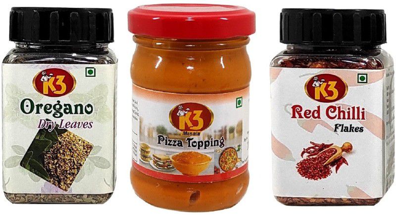 K3 Masala Pizza Toppings (100gm) Oregano(50g) and Chilli flakes/Paprica(50g).(Pack of 3)  (3 x 50 g)