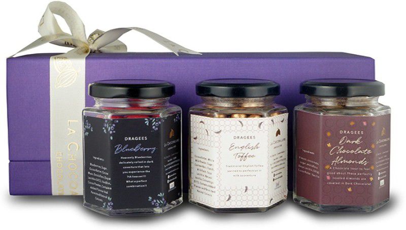 la chocoallure Adore Chocolate Gift Box Combo Of Blueberry, English Toffee & Dark Chocolate Almonds Dragees (3 x 100gm) Fudges  (3 x 100 g)