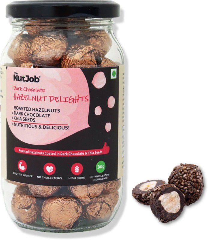 The NutJob Dark Chocolate Hazelnut Delights - Dark Chocolate & Chia Coated Hazelnuts - 200g Truffles  (200 g)