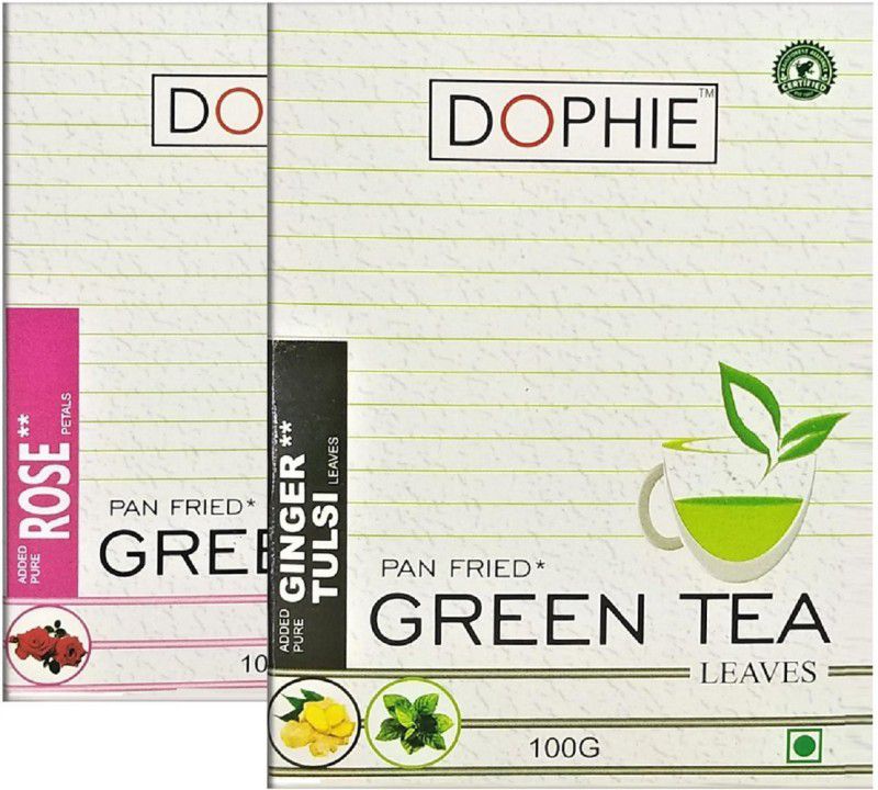 dophie Rose green tea, Ginger Tulsi green tea [COMBO PACK-2] Stress Relieving & Immune Support (100gm Each) Herbs Green Tea Box  (2 x 100 g)
