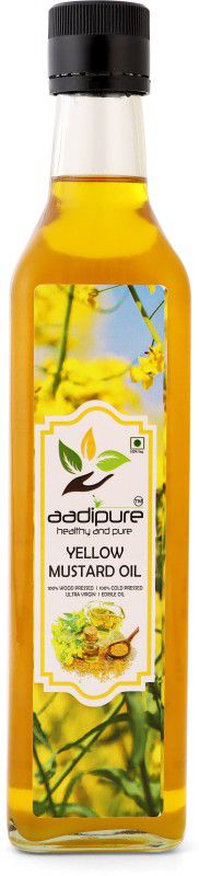 AADIPURE Cold Pressed Sarson Tel | Kachhi Ghani Tel | Virgin | Wood Pressed | 100% Pure Mustard Oil Glass Bottle  (500 ml)
