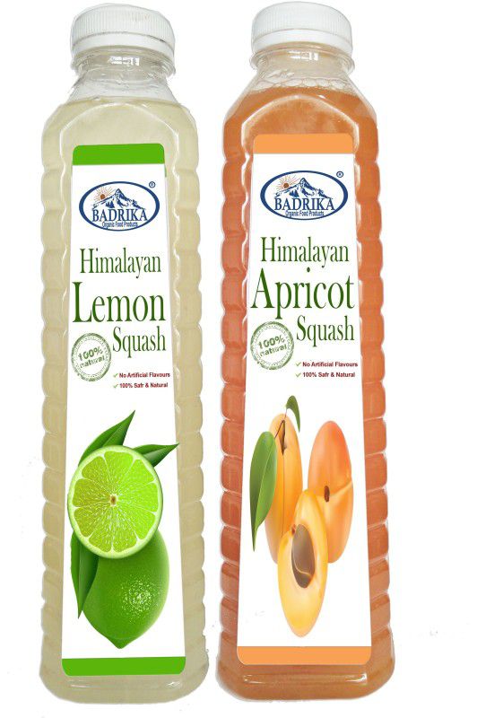 Badrika Pure Natural Lemon | Pahari Nimbu & Kumani | Apricot Squash | Sharbat  (2000 ml, Pack of 2)