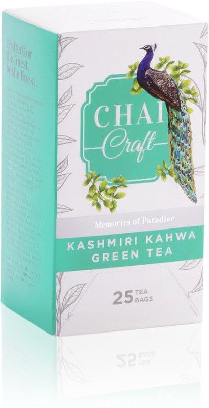 Chai Craft Traditional and Celebratory Kashmiri Kahwa Green Tea, 25 Tea Bag Ginger, Cloves, Cardamom, Cinnamon, Saffron, Almond Green Tea Bags Box  (25 Bags)