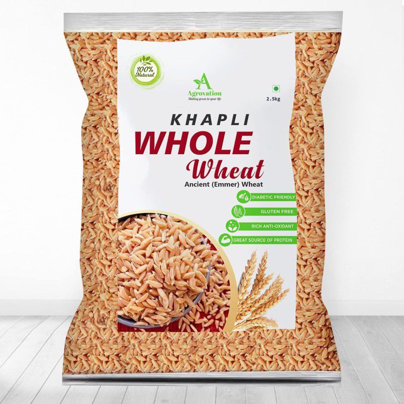 AGROVATION Emmer/Khapli/Samba Wheat (Long Wheat ) - 5 Kg | Low Gluten | Diabetics Friendly | Ancient Whole Wheat  (2500 g, Pack of 2)
