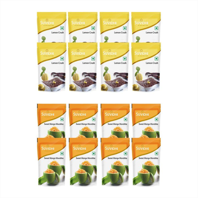 Suvidhi Lemon Crush (Pack of 8),Sweet Mango Murabba (Pack of 8) in all 1600gm Lime, Mango Pickle  (16 x 100 g)