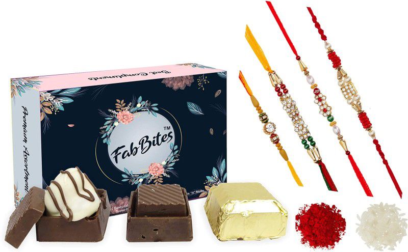 FabBites Milk chocolate almond delight with 4 rakhi and roli, chawal Combo  (9)