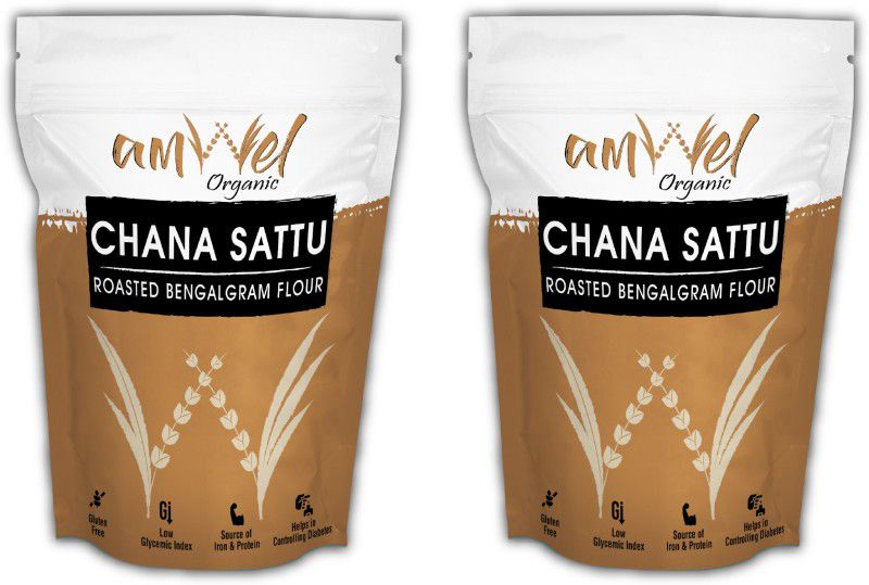 Amwel Organic Chana Sattu | Roasted Bengal Gram Flour | GlutenFree Low GI  (900 g, Pack of 2)