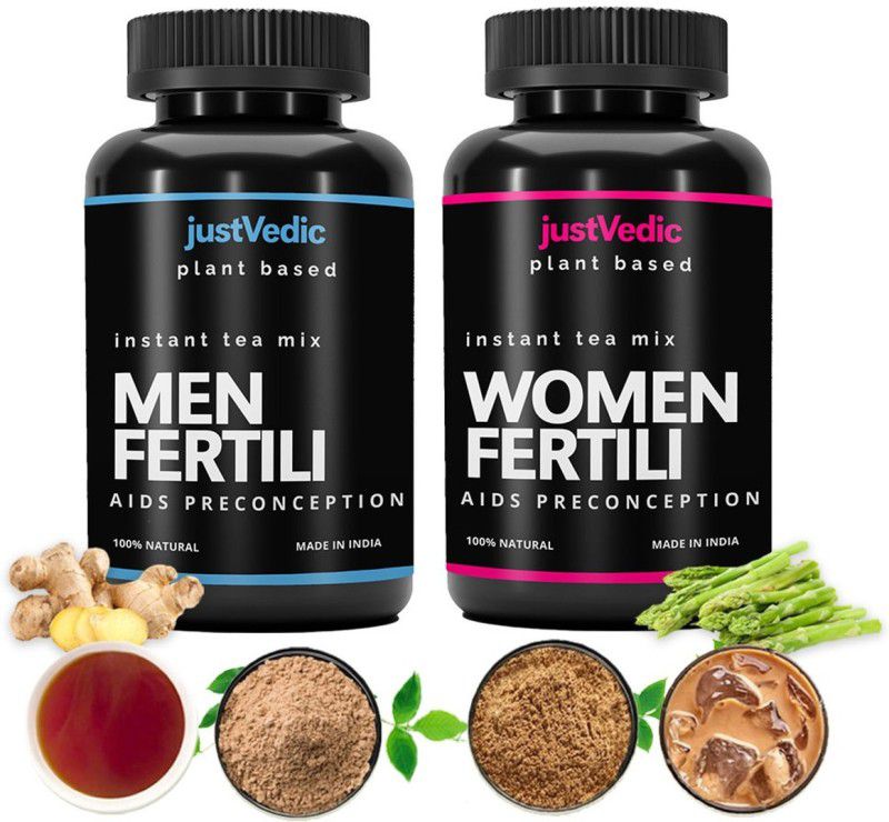 justvedic Men Women Fertili Mix - 2 Months Pack | 2 x 120 Gms | Helps in Increasing Count, Ovulation, Harmonal Acne Hibiscus Herbal Tea Plastic Bottle  (4 x 60 g)