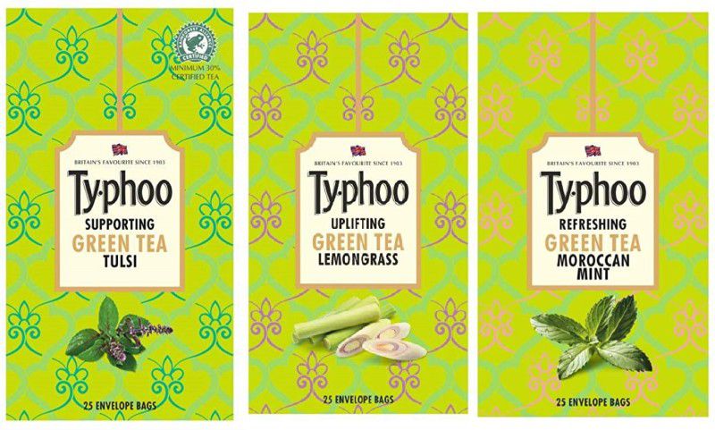 typhoo Lemon Grass ,Moroccant Mint & Tulsi Tea Lemon Grass, Tulsi, Mint Green Tea Bags Pouch  (3 x 25 Bags)