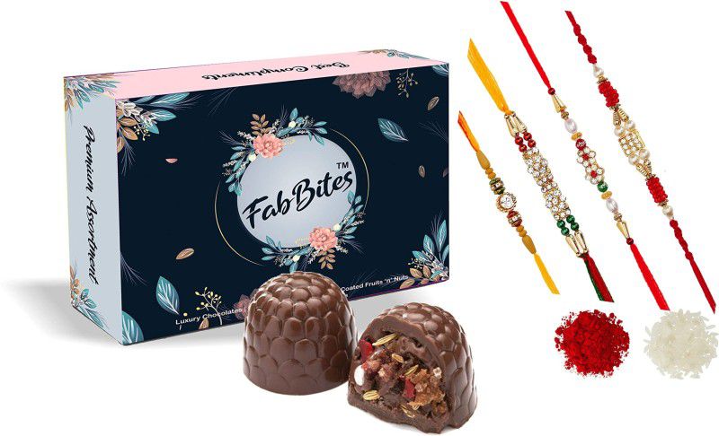FabBites Assorted Handmade Chocolate with Mouth Freshner for Gift (250 Gm)| Paan Mukhwas Milk Chocolate Gift Pack With 4 Rakhi, Tilak & Chawal, Raksha Bandhan Special Combo Pack Combo  (7)