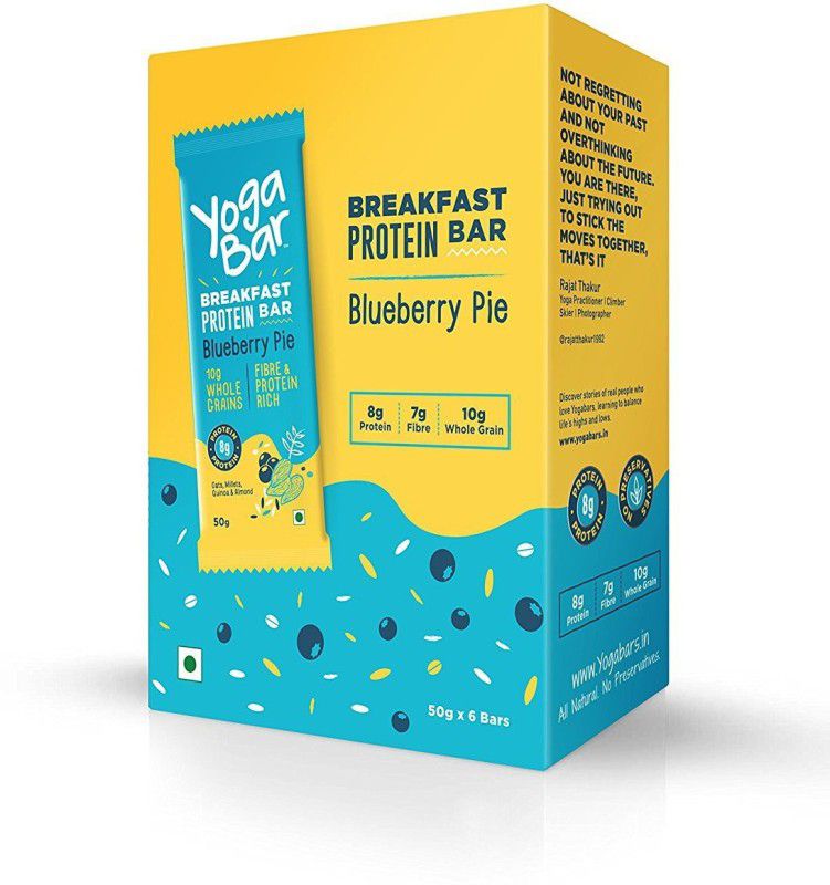 Yogabar Breakfast Protein Bar Blueberry Pie Pack of 6 Box  (6 x 50 g)