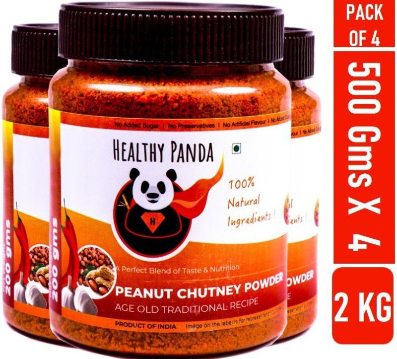HEALTHY PANDA Uttar Karnataka’s Famous Pounded Peanut Garlic Chutney Powder / Groundnut Chutney Powder/Shenga Chutney/Shenga Lasun Chutney(100% Natural & Healthy)(2000 Gms)500 Gms x Pack of 4 Chutney Powder  (4x500 g)