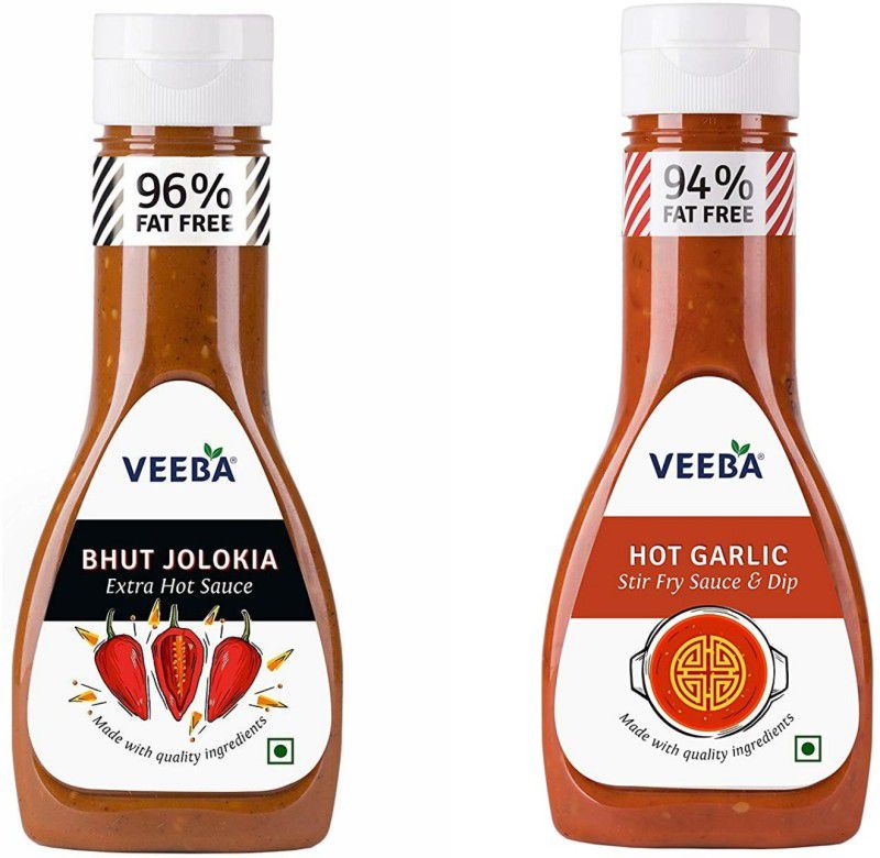 VEEBA Bhut Jolokia Extra Hot Sauce & Hot Garlic Stir Fry Sauce and Dip Combo Sauce  (2 x 315 g)