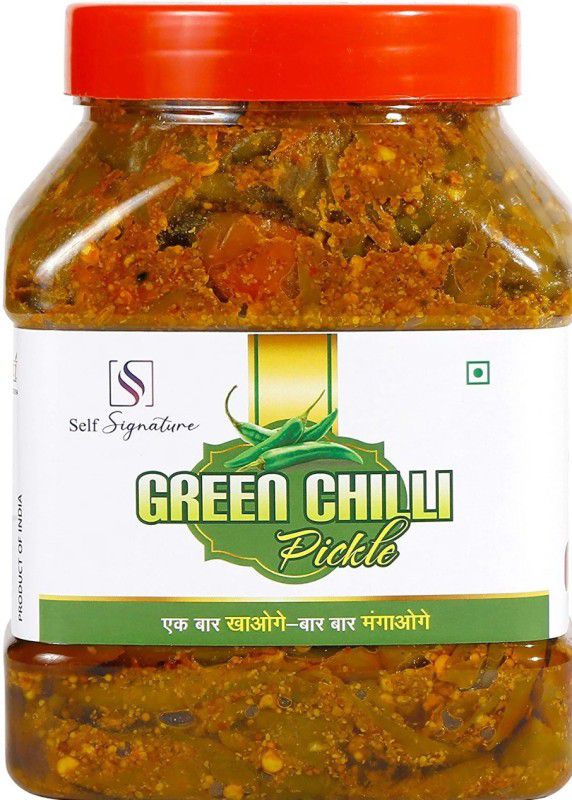 self signature Spicy Green Chilli Pickle with Mother Recipe Green Chilli Pickle  (1 kg)
