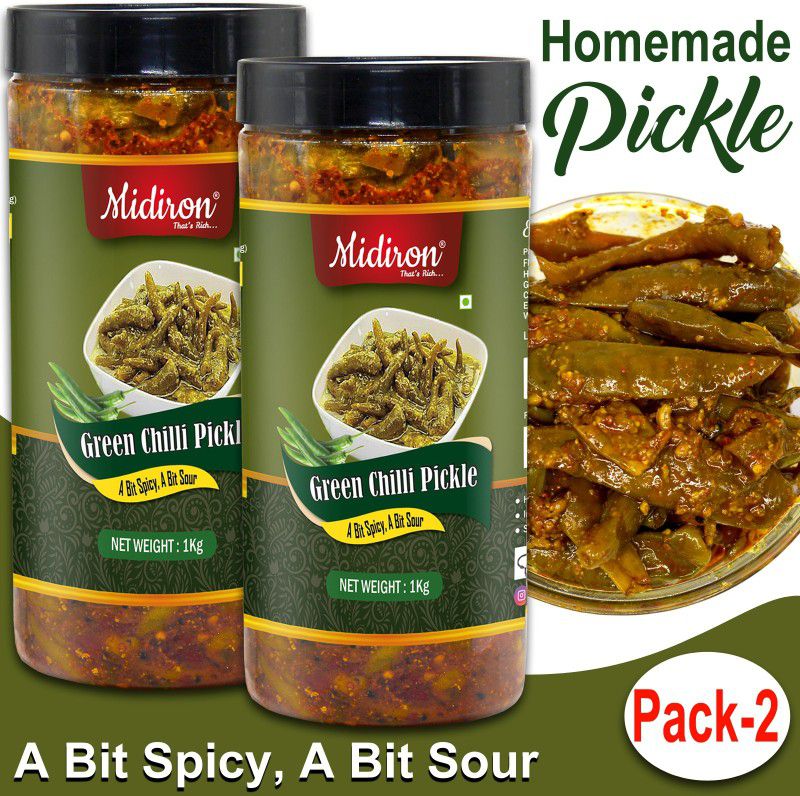 Midiron Green Chili Pickle, Homemade Pickle with Indian Traditional Spices, Hari Mirch Aachar Green Chilli Pickle  (2 x 1 kg)