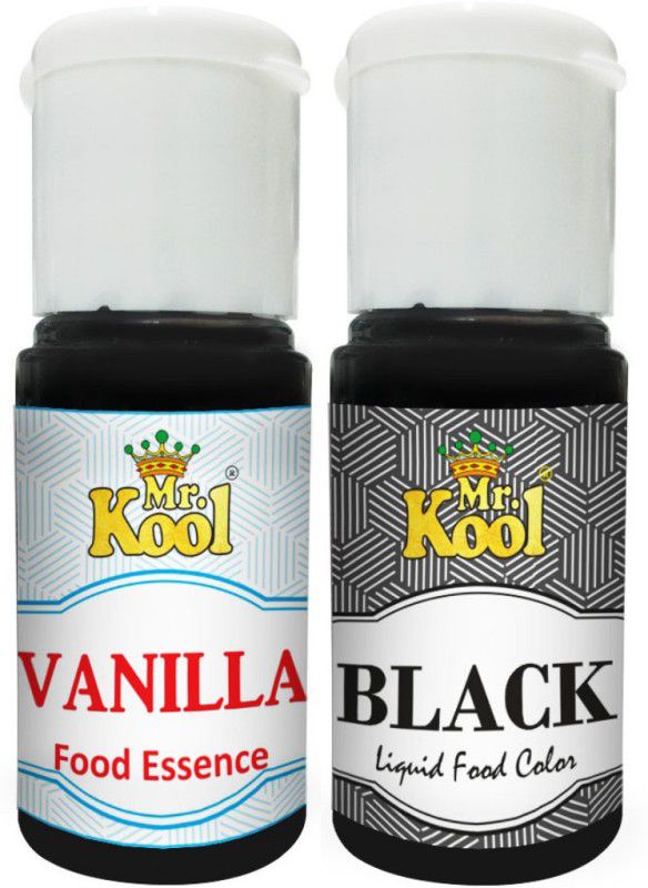 Mr.Kool Food Essence Vanilla & Food Color Black 20 ML Each. Pack Of 2 Combo. Food Essence And Food Color For Backing Cakes, Cookies, Ice cream, Sweets. Combo  (40 ml)
