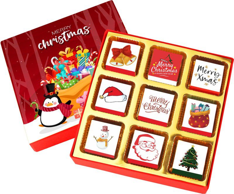 Chocoloony Merry Christmas and Happy New Year Chocolate Gift Box, 9 Pcs Milk Chocolate INA-CH709 Bars  (9 Units)
