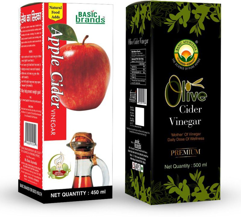Basic Ayurveda Apple Cider Vinegar 450 ml + Olive Vinegar 500 ml | Mother Of Vinegar | Daily Dose Of Wellness Vinegar  (2 x 500 ml)