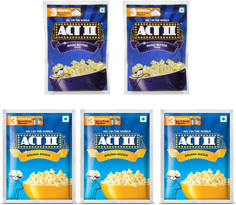 ACT II 2 Magic Butter and 4 Golden Sizzle Flavour Popcorn,Each 40g (200g,Pack of 5) Magic Butter, Classic Salted Popcorn  (0.2 kg, Pack of 5)