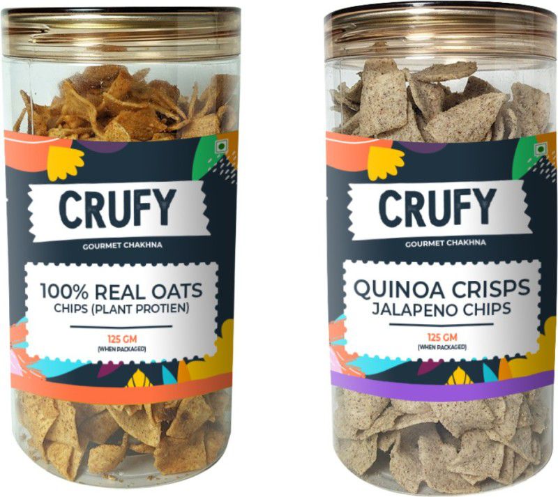 CRUFY Snacks Combo of 2|Real Oats Chips & Quinoa Crisps Jalapeno 125gm Each  (2 x 125 g)