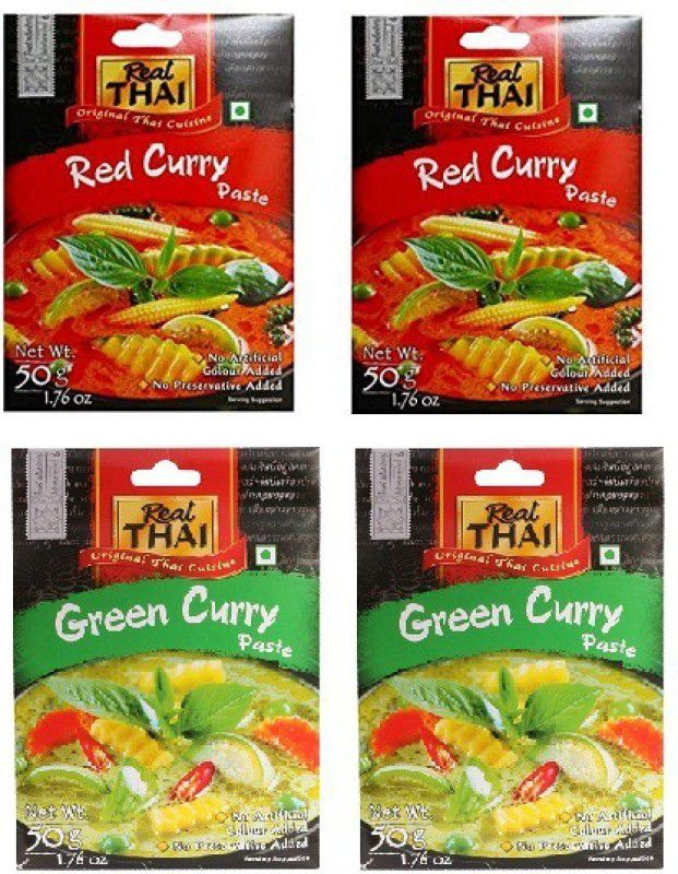 Real Thai Red Curry Paste 50Gm , Green Curry Paste 50Gm (Pack of 4 ) 50X4 (Imported) 200Gm  (4 x 50 g)