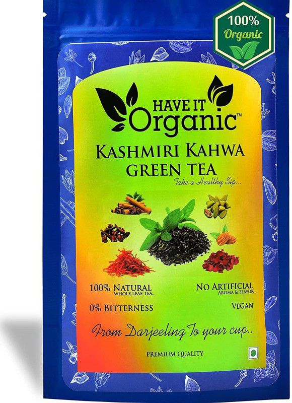 Have It Organic Kashmiri Kahwa Tea With Real Kashmiri Saffron, Cardamom & Rose Petals,Loose Leaf Green Tea Pouch  (100 g)