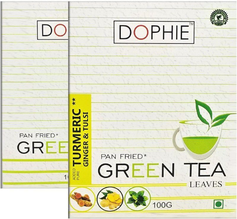 dophie Turmeric Ginger Tulsi green tea , Green tea leaves [COMBO PACK-2]Great Source of Vitamins, Minerals, Antioxidants and Immunity support (100gm Each) Herbs Green Tea Box  (2 x 100 g)