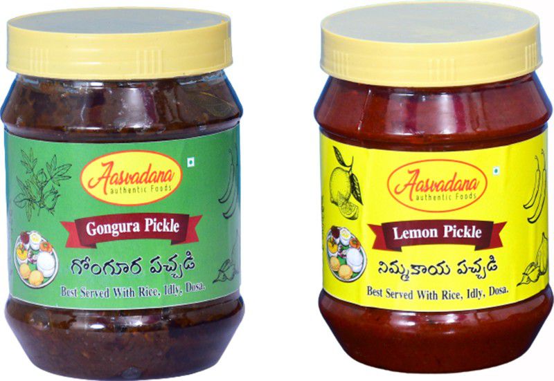 Aasvadana-Authentic Sweets Gongura amd Lemon Pickle Gongura, Lemon, Garlic Pickle  (2 x 250 g)