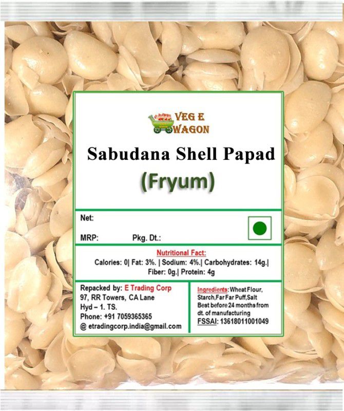 Veg E Wagon Sabudana Shell Papad in Pouch 500 g Fryums 500 g