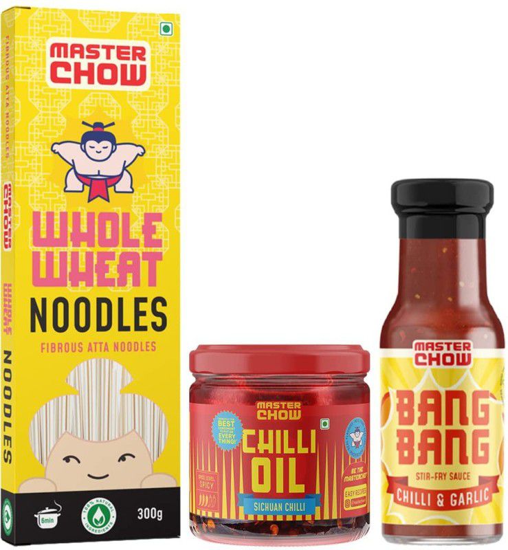 MasterChow Sizzling Oil Noodle Kit - Chilli Oil Dip, Whole Wheat Noodles & Bang Bang Sauce Combo  (300gm, 220gm, 170gm)