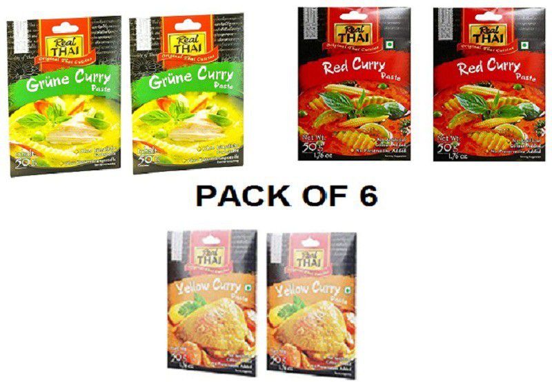 Real Thai Red |Green|yellow| Curry Paste (Pack Of 6) 6X50gm (Imported) Combo  (6 x 0.5 kg)