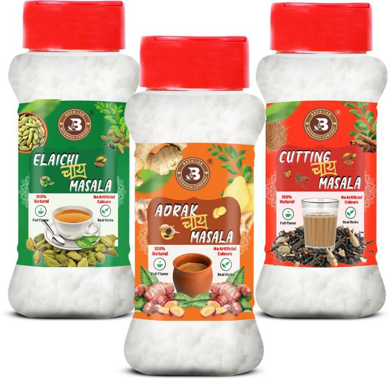 Brew Lab Combo of Adrak Chai Masala, Elaichi Masala ,Cutting Chai Masala | Tea Extracts Ginger, Cardamom, Unflavoured Masala Tea Plastic Bottle  (3 x 33.33 g)