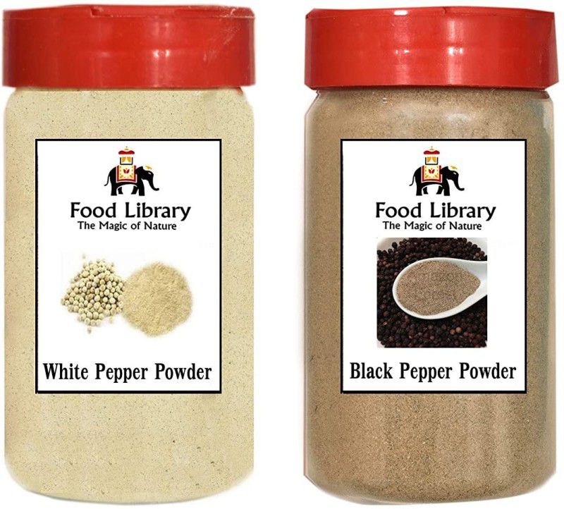 FOOD LIBRARY THE MAGIC OF NATURE Combo of Black Pepper & White Pepper Powder Sprinkler, 100g Each  (200 g)