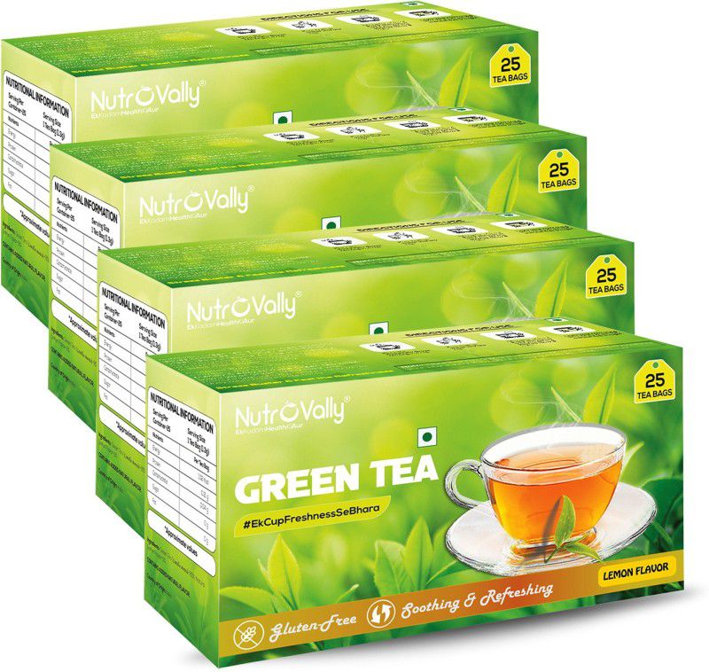 NutroVally Green Tea for weight loss & Build Immunity | Premium green tea leaves Lemon Green Tea Bags Box  (4 x 25 Bags)