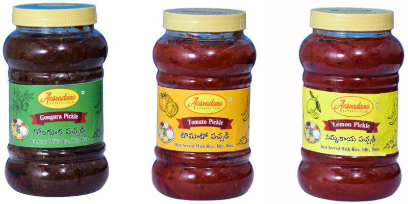 Aasvadana-Authentic Sweets Gongura, Tomato and Lemon Pickle Gongura, Tomato, Lemon Pickle  (3 x 500 g)