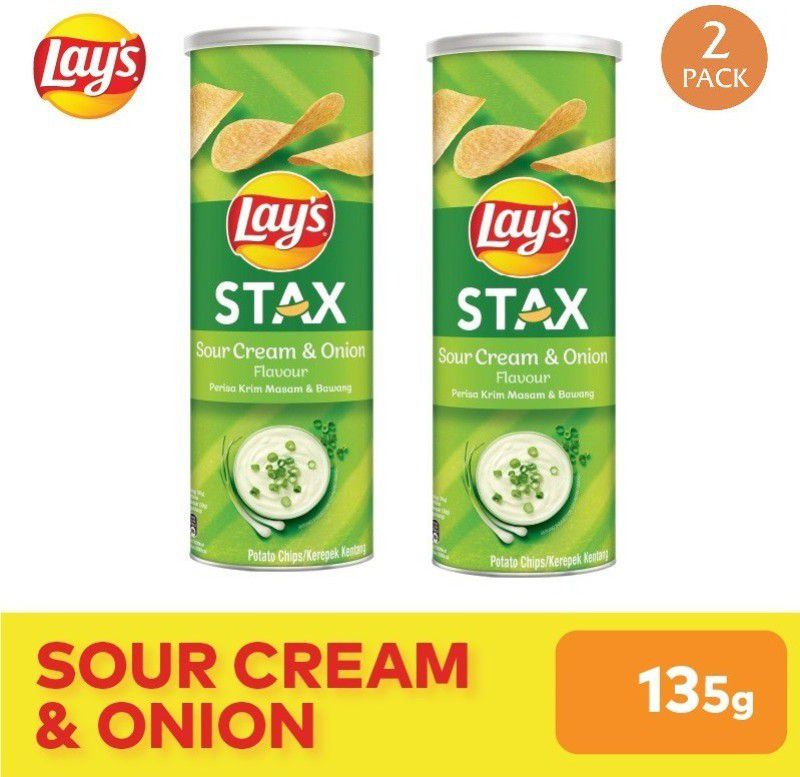 Lay's Stax Sour Cream & Onion Flavour Chips Imported 135 gms ( Pack of 2 ) Chips  (2 x 135 g)
