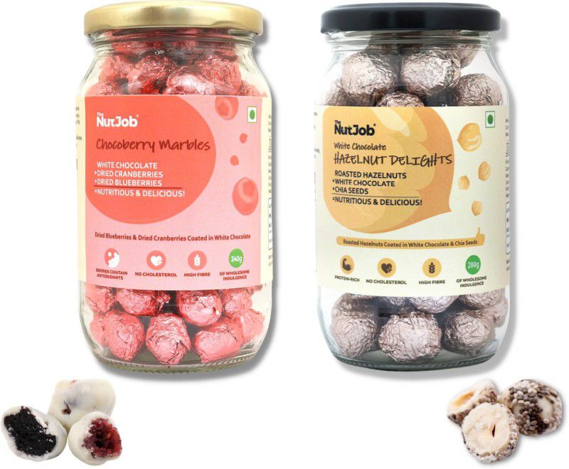 The NutJob Combo Pack - Chocoberry Marbles(240g) & White Chocolate Hazelnut Delights(200g) Truffles  (2 x 220 g)