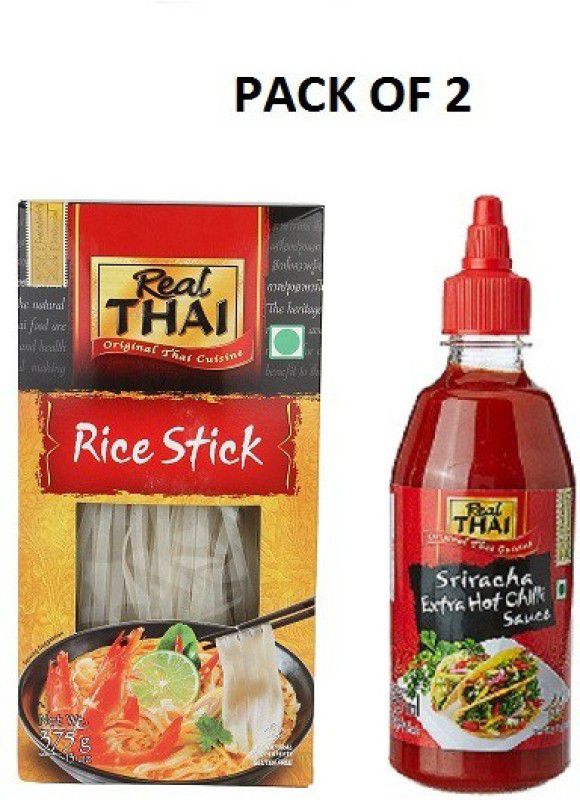 Real Thai Sriracha Extra Hot Chilli Sauce, 430ml And Rice Stick 5mm, 375 g (Pack of 2) Combo  (2)