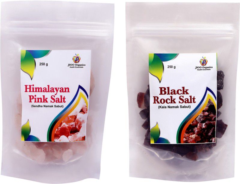 Jioo Organics Himalayan Pink Rock Salt & Black Rock Salt or Kala Namak | Combo Pack of 2 Rock Salt  (500 g, Pack of 2)