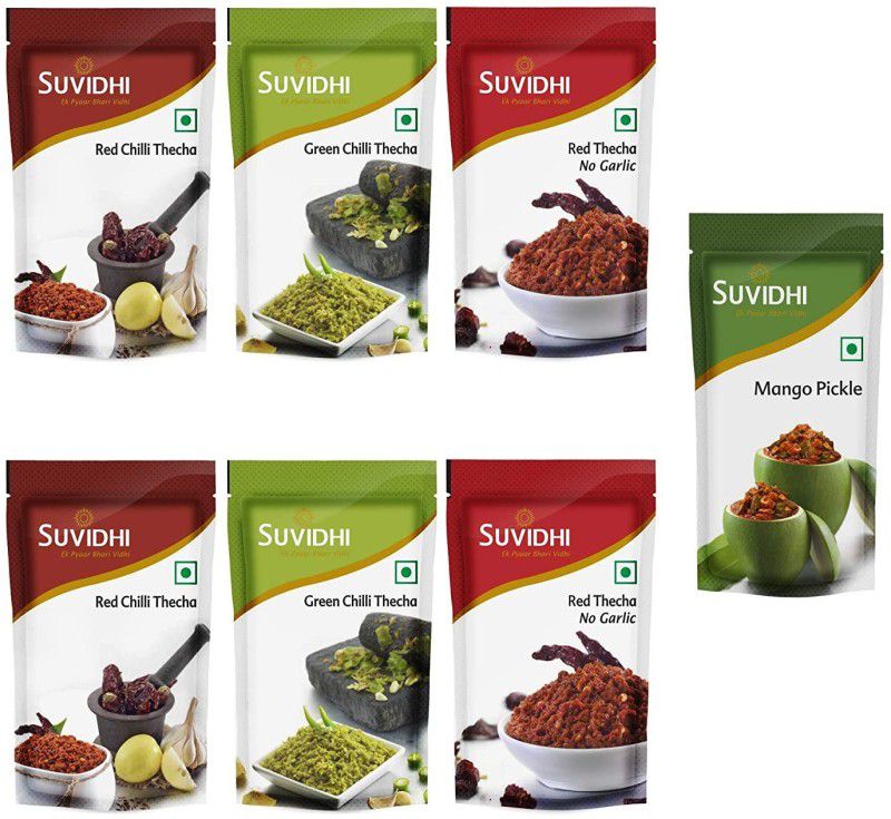 Suvidhi 2 Red Thecha 100gm, 2 GreenThecha 100gm, 2........( Combo of 7 ) Red Chilli Pickle  (7 x 0.11 kg)