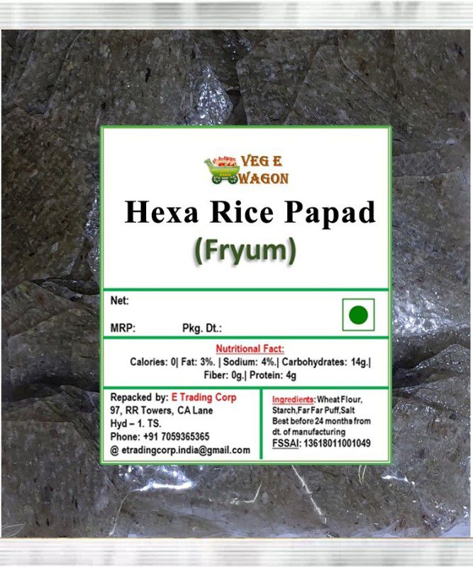 Veg E Wagon Hexa Rice Papad 1 kg Fryums 1 kg