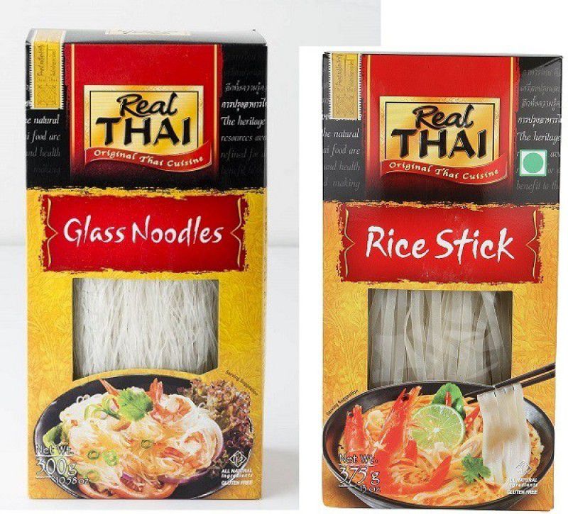 Real Thai Glass Noodles&RiceStick5mm 375gm (Pack of 2)|{Imported} Instant Noodles Vegetarian  (2 x 375 g)