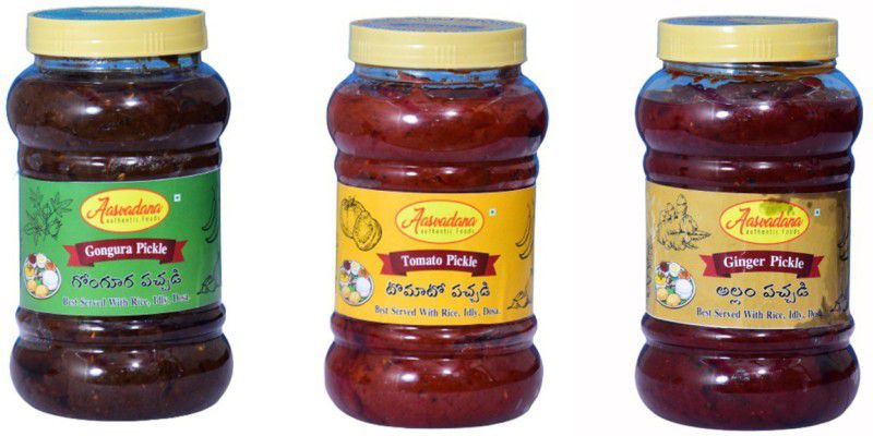 Aasvadana-Authentic Sweets Gongura, Tomato and Ginger Pickle Gongura, Tomato, Ginger Pickle  (3 x 500 g)