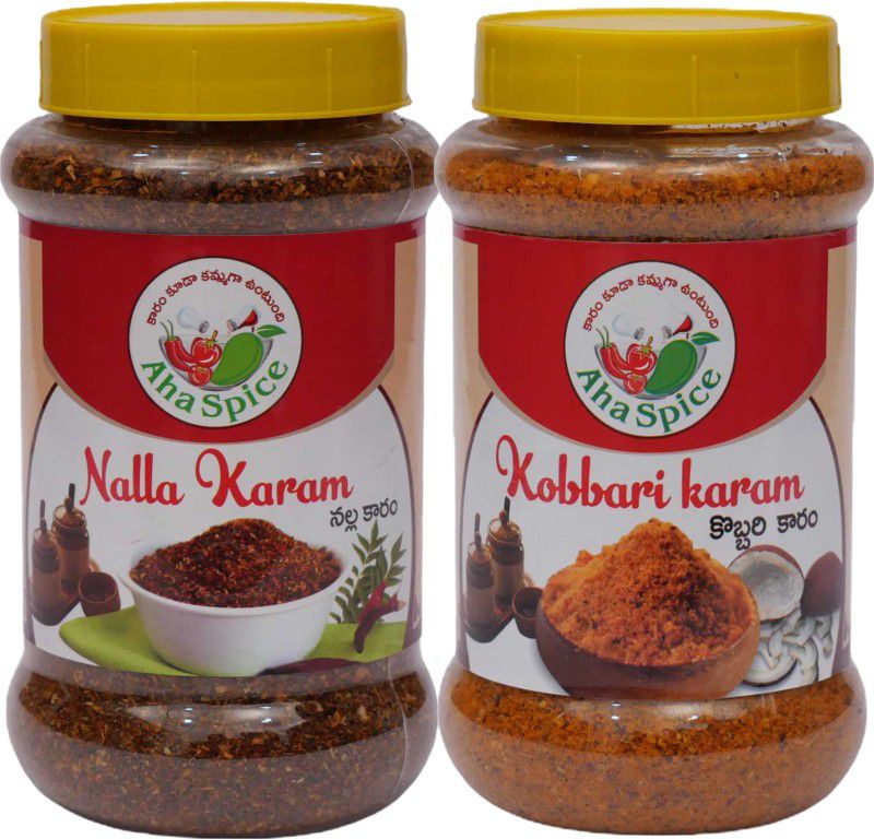 AHA NALLA Karam 250Grams and Dry COCONUT (Kobbari) Karam powder 250Grams Red Chilli, Coconut Pickle  (2 x 250 g)